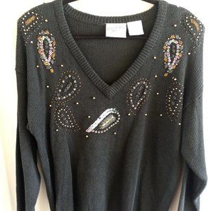 Black Sequence Midnight Blues V-Neck Sweater